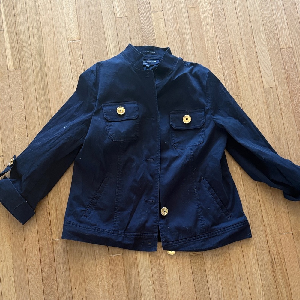 Jones New York Navy Utility Jacket with Gold Buttons M